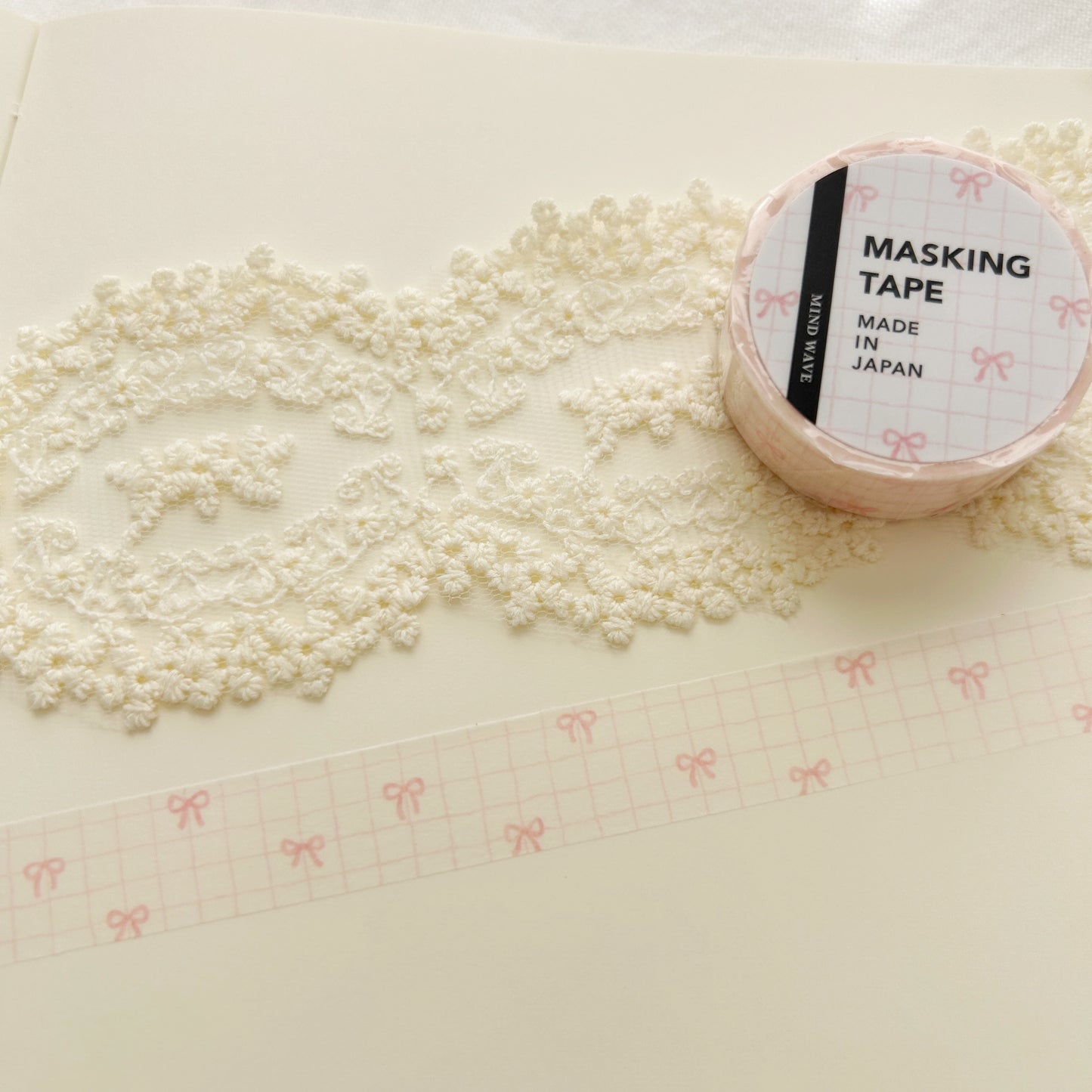Mind Wave Washi Tape - Check Pattern 23 - Pink Bows