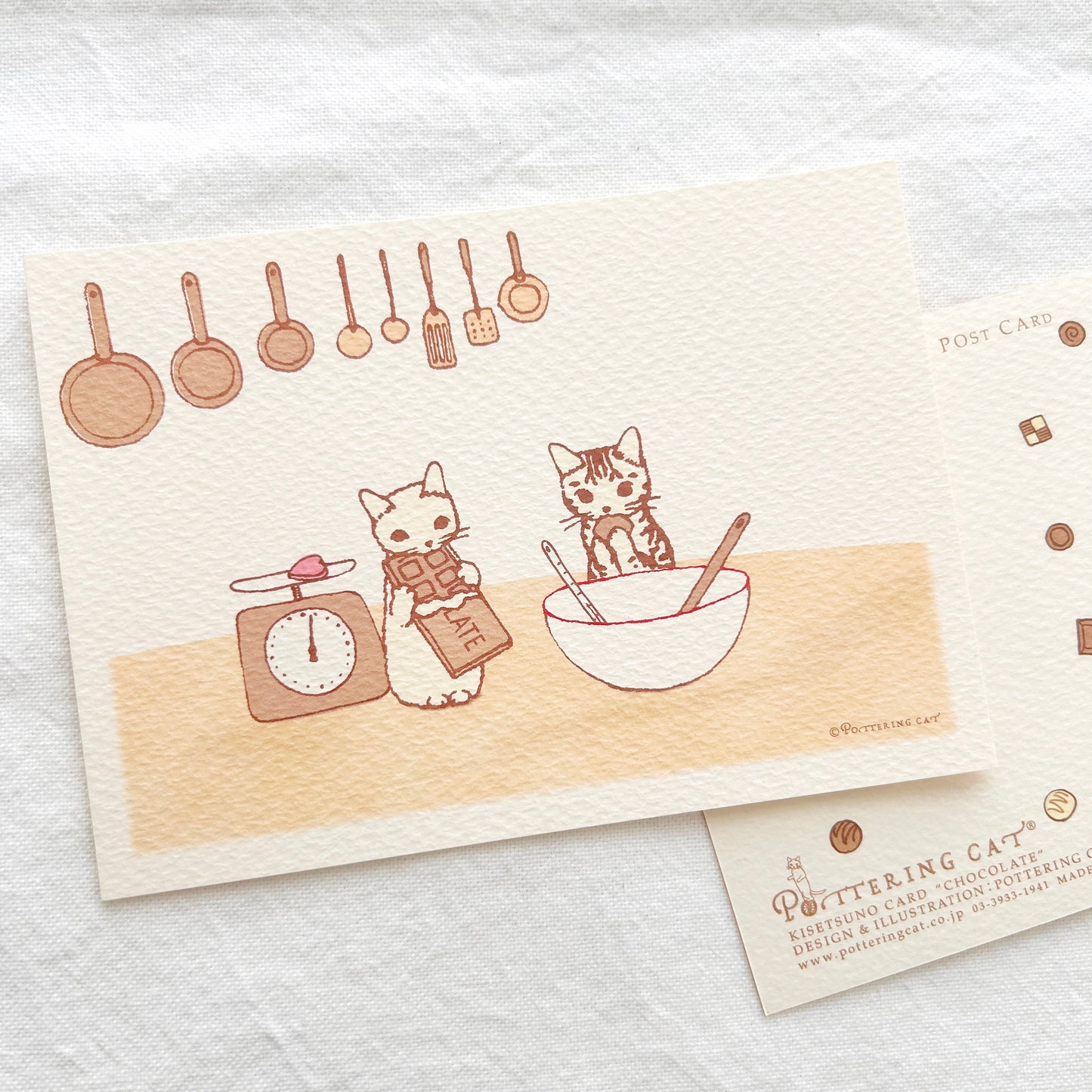 Pottering Cat Postcard - Making Chocolate