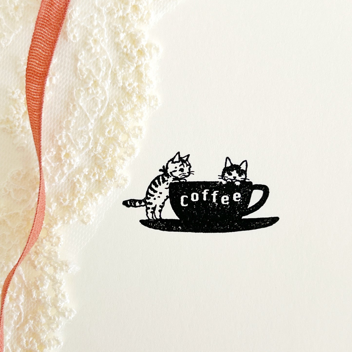 Pottering Cat Rubber Stamp - Coffee Cup