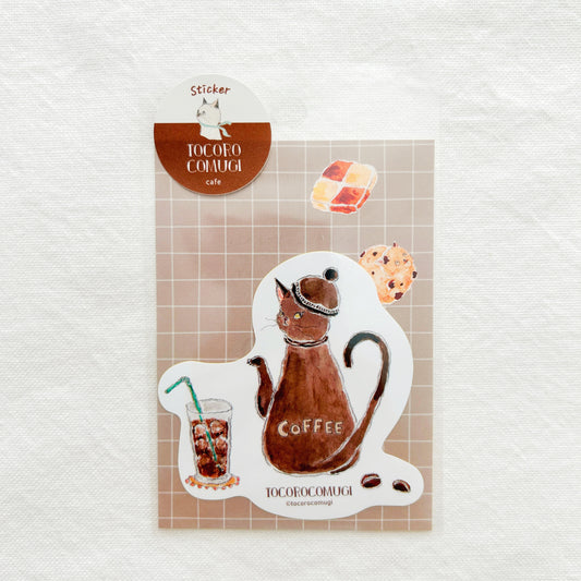 Sticker of a cat shaped of a coffee pot