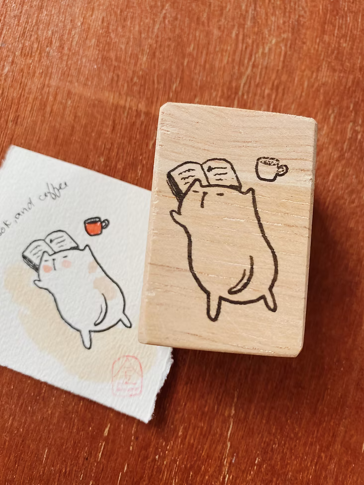 Catdoo Rubber Stamp - Coffee Book Nap