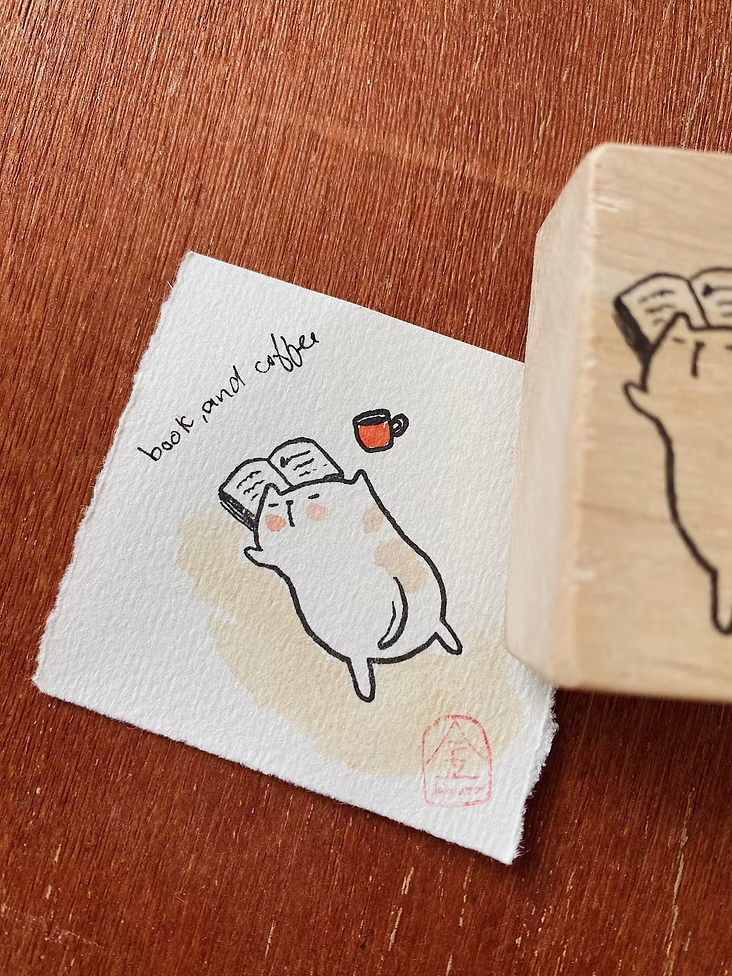 Catdoo Rubber Stamp - Coffee Book Nap