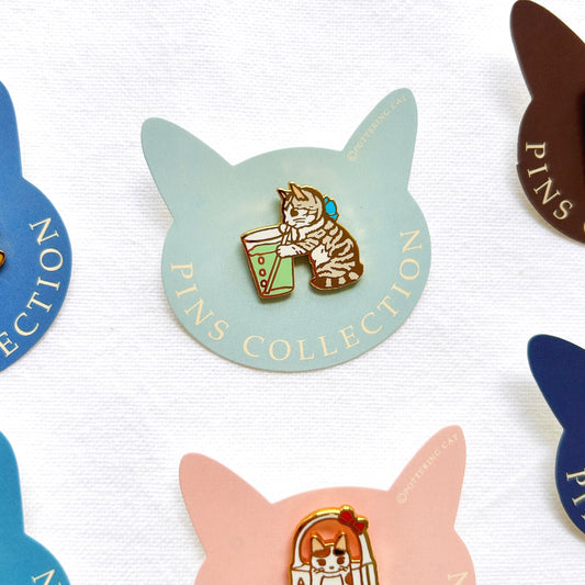Pottering Cat Enamel Pin - Cup