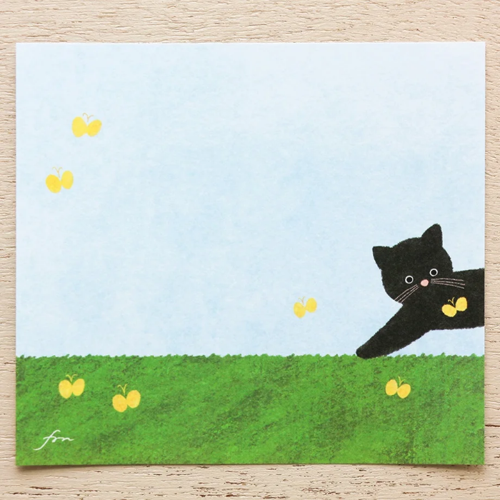 Mariko Fukuoka memo pad titled 'Meow,' featuring adorable cat illustrations, Japanese stationery perfect for cat lovers to add a cute touch to notes, planners, and journals.