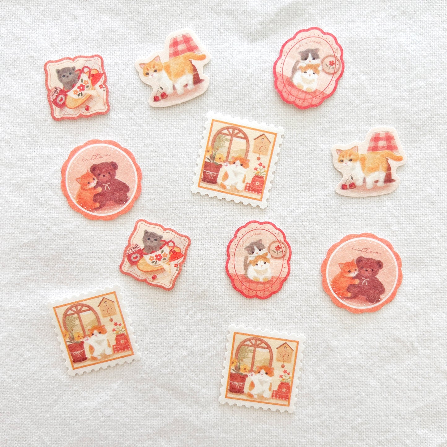 Collection of cute cat-themed stickers