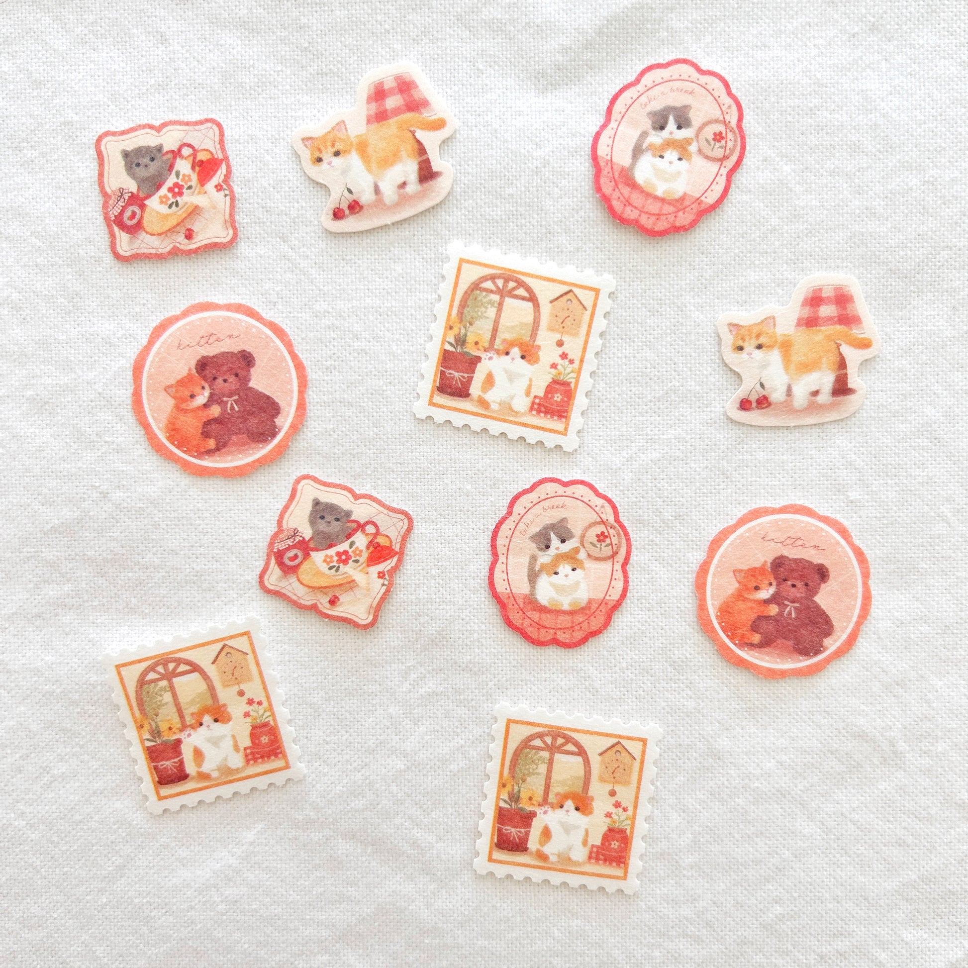 Collection of cute cat-themed stickers