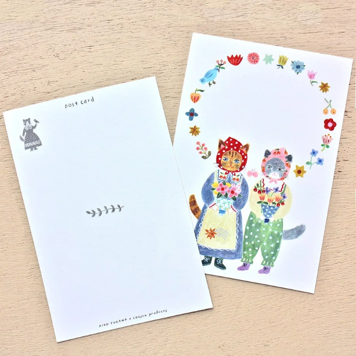 Aiko Fukawa postcard booklet titled 'Little Fluffy Friends,' featuring charming, whimsical illustrations of cute animals, Japanese stationery with adorable, collectible designs.