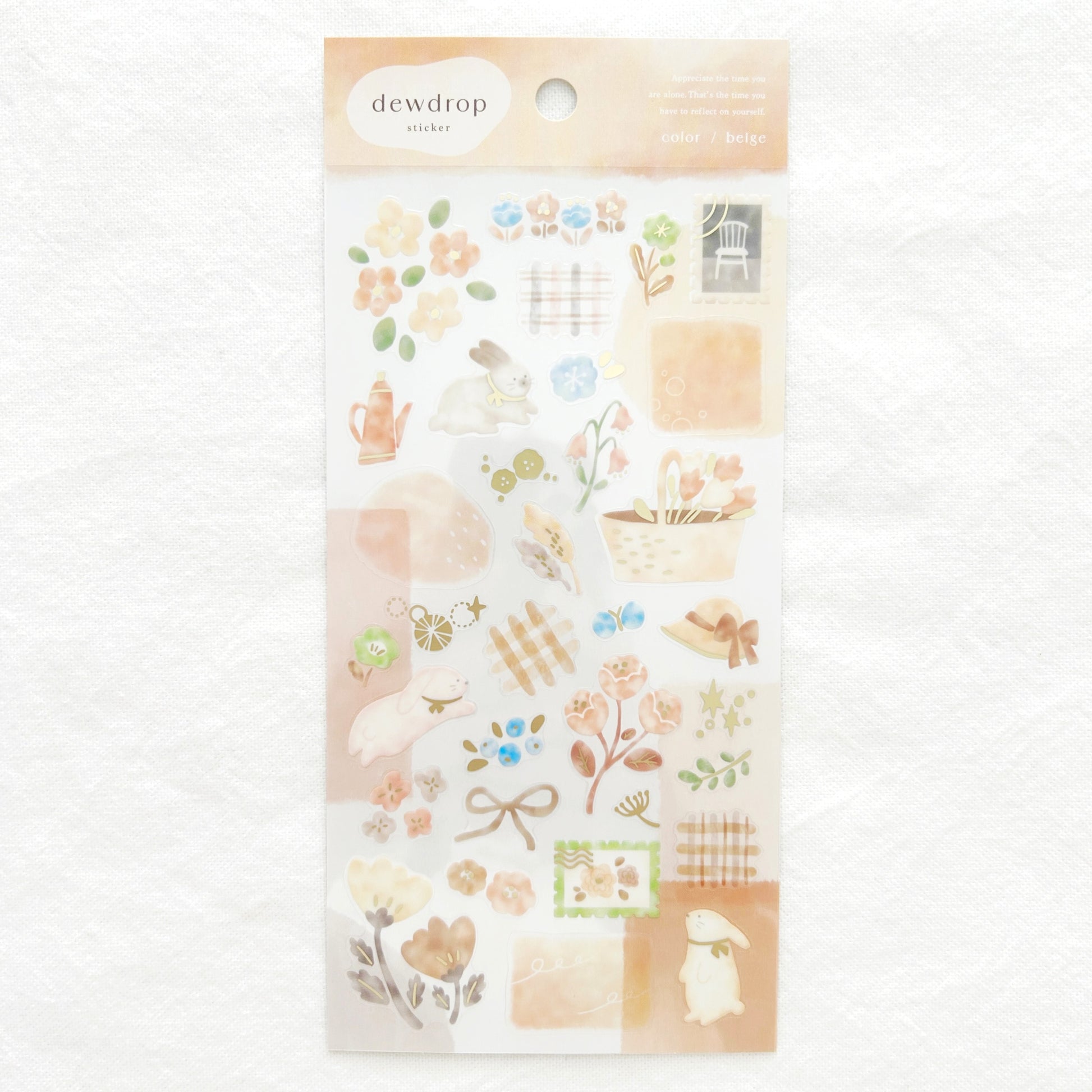 Packaged sticker sheet with floral and nature-themed designs on a white background