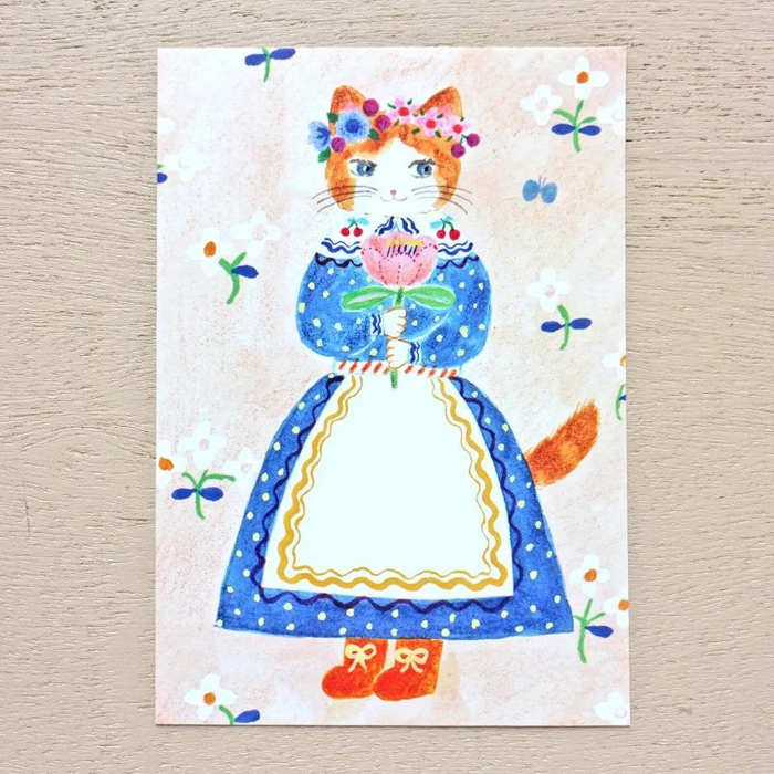 Aiko Fukawa postcard booklet titled 'Tablier,' featuring delightful illustrations of animals, flowers, and everyday scenes, Japanese stationery with a whimsical and artistic style.