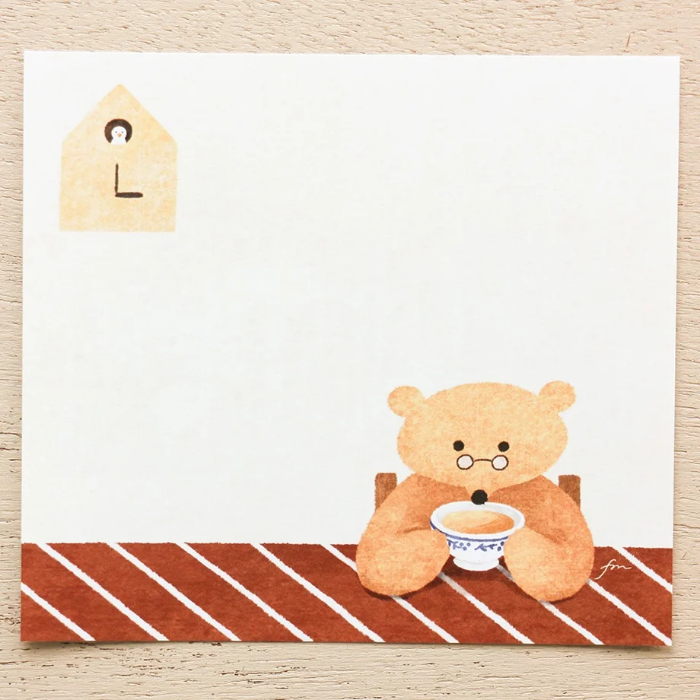 Mariko Fukuoka memo pad titled 'Tea Time,' featuring charming tea-themed illustrations with teacups, desserts, and cozy accents, Japanese stationery ideal for note-taking and decorating planners or journals.