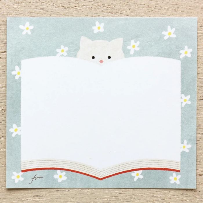 Mariko Fukuoka memo pad titled 'Meow,' featuring adorable cat illustrations, Japanese stationery perfect for cat lovers to add a cute touch to notes, planners, and journals.