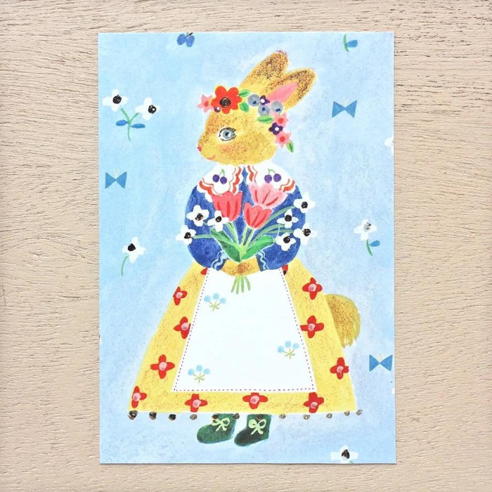 Aiko Fukawa postcard booklet titled 'Tablier,' featuring delightful illustrations of animals, flowers, and everyday scenes, Japanese stationery with a whimsical and artistic style.