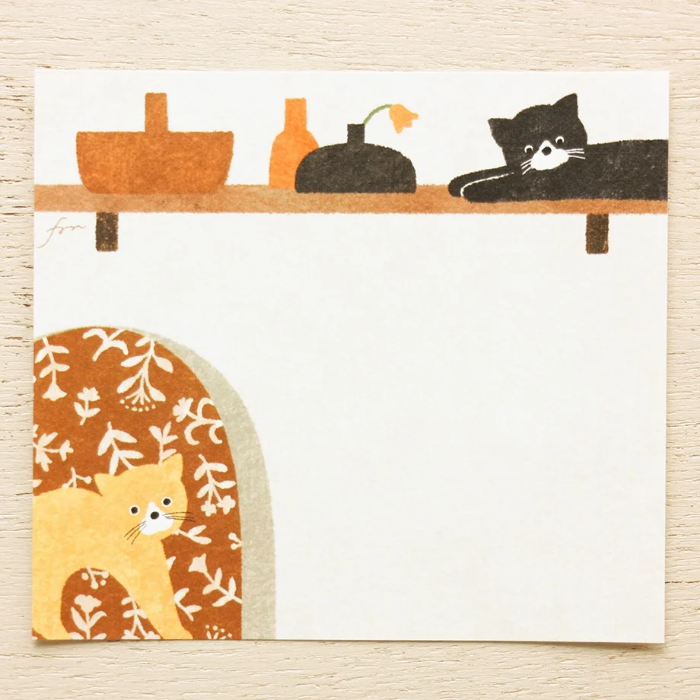 Mariko Fukuoka memo pad titled 'Meow,' featuring adorable cat illustrations, Japanese stationery perfect for cat lovers to add a cute touch to notes, planners, and journals.