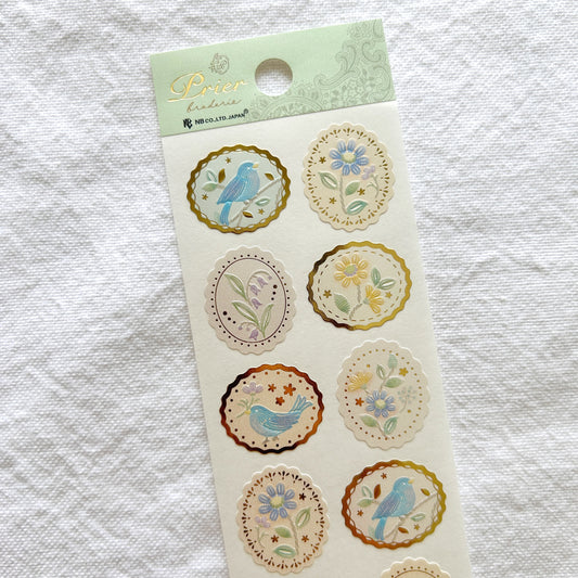 NB Gold Foil Stickers - Blue Bird and Flowers