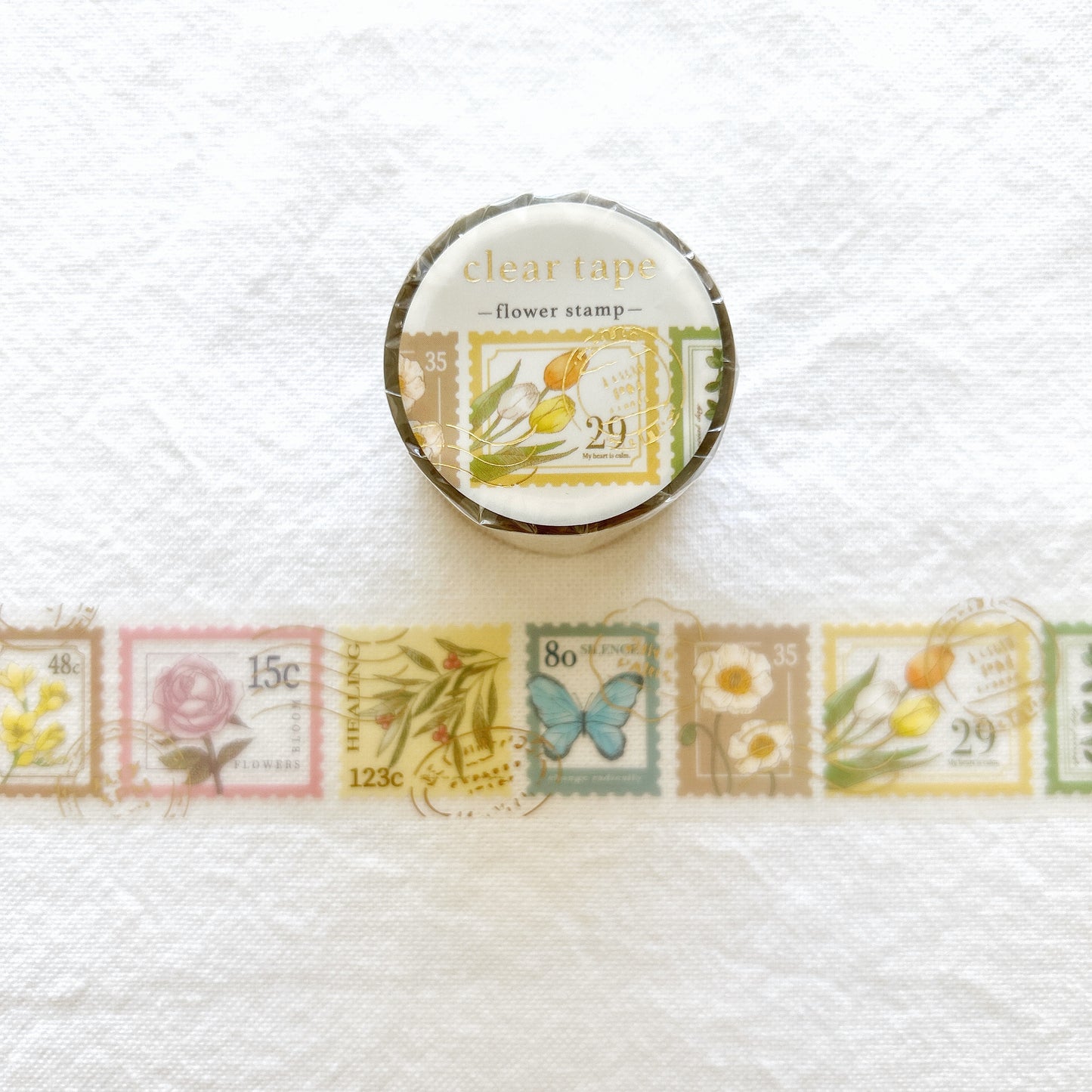 Mind Wave Gold Foil Clear Tape - Floral Stamps