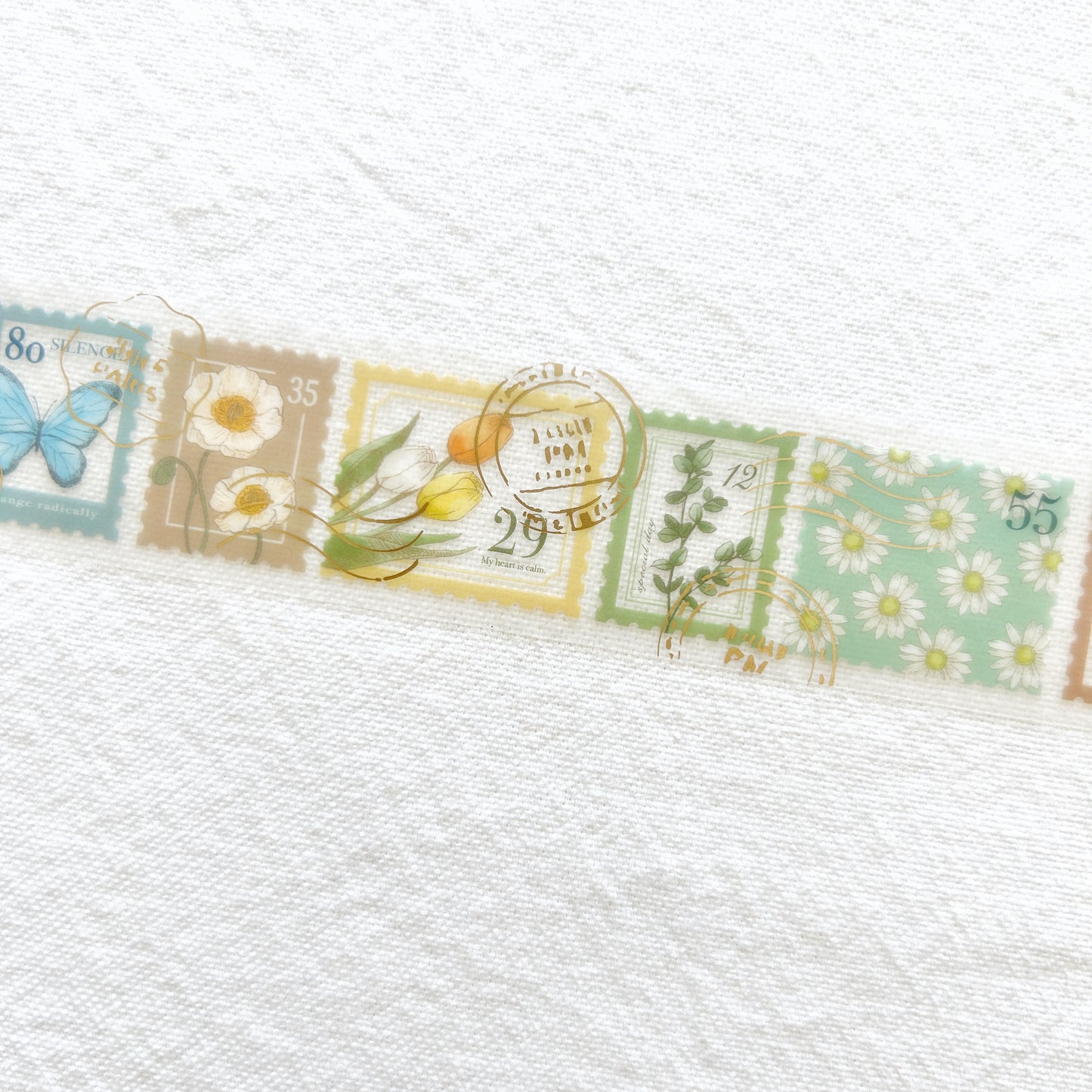 Mind Wave Gold Foil Clear Tape - Floral Stamps