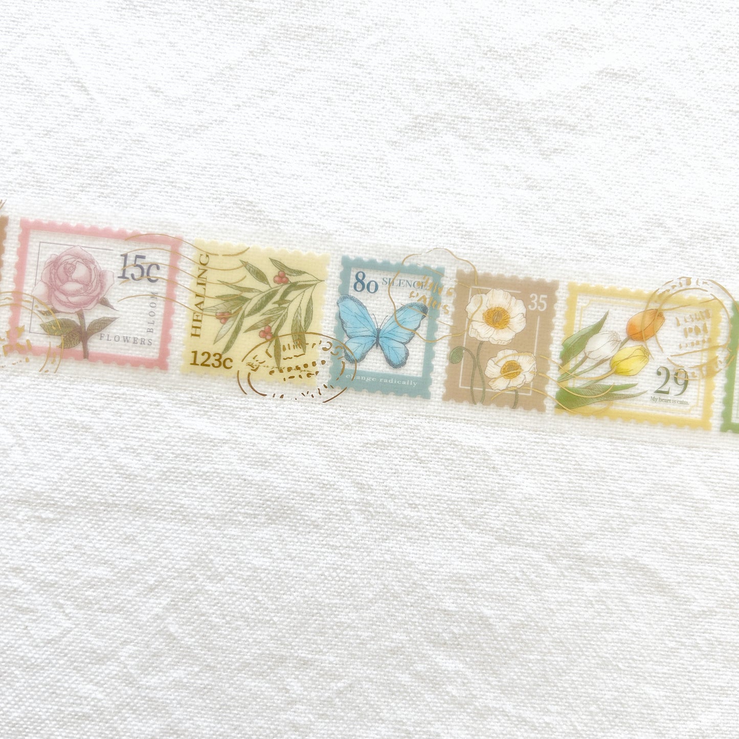 Mind Wave Gold Foil Clear Tape - Floral Stamps