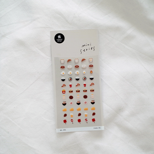 A sticker sheet of miniature food items.