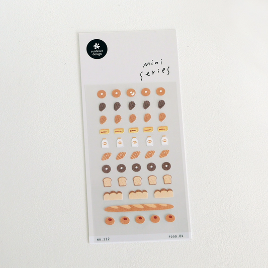 A sticker sheet of mini breads and pastries.