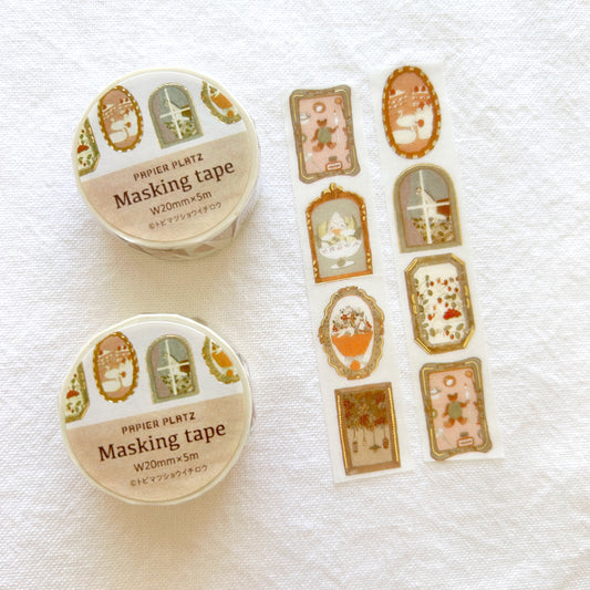 Washi tape with designs of framed artwork with animals