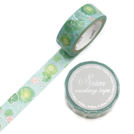 Saien Silver Foil Washi Tape - Frogs and Lily Pads