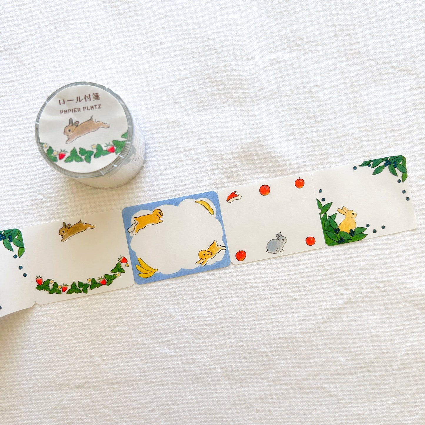Papier Platz Rolled Sticky Notes - Bunny and Fruits
