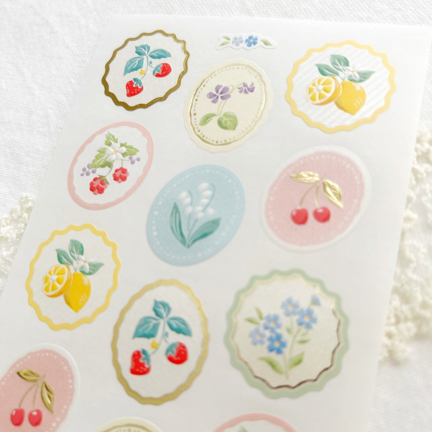 NB Pearl and Gold Foil Stickers - Fruits and Flowers