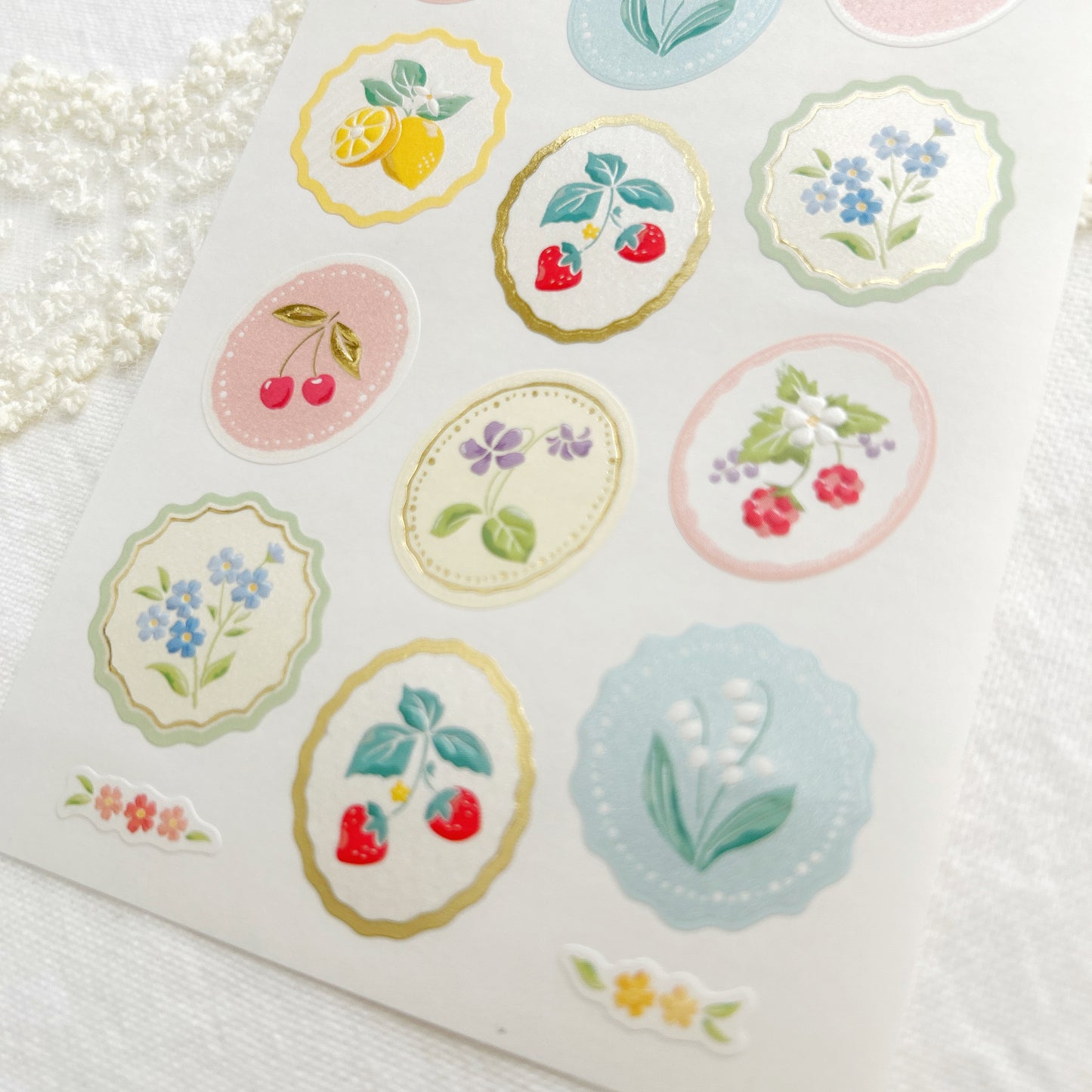 NB Pearl and Gold Foil Stickers - Fruits and Flowers
