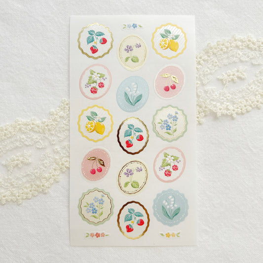 NB Pearl and Gold Foil Stickers - Fruits and Flowers