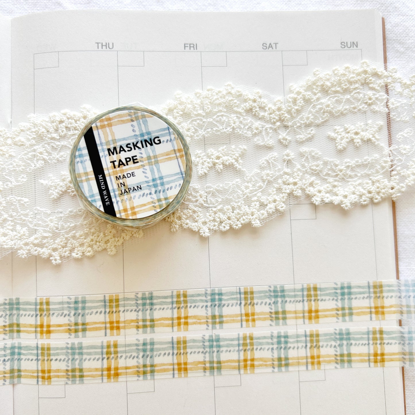Mind Wave Washi Tape - Check Pattern - Yellow and Green