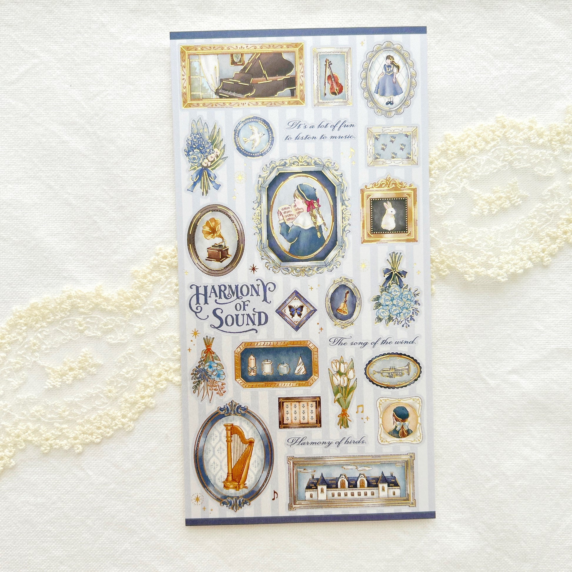 Sheet of decorative stickers with musical-themed designs