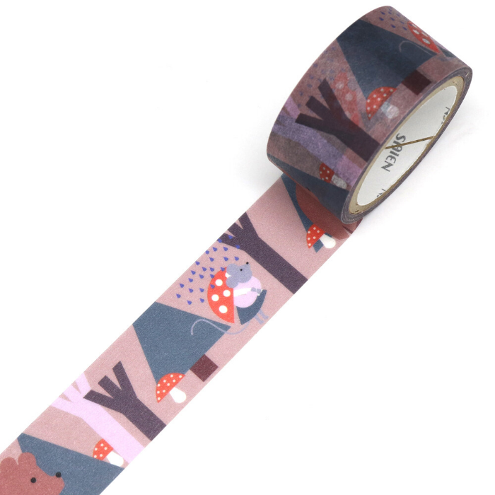 This washi tape features adorable bears illustrated in Heidi Valkola’s playful, artistic style, surrounded by sweet forest elements and soft, earthy tones. Perfect for journals, scrapbooks and craft projects.