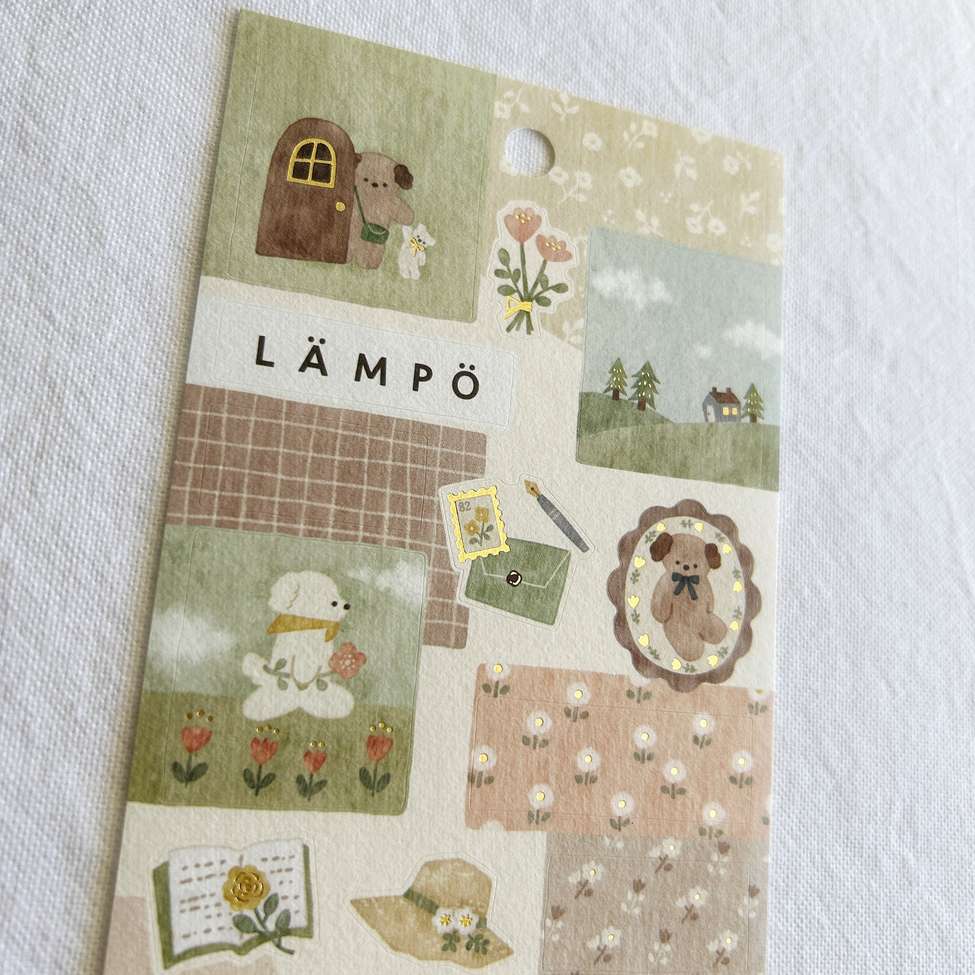 Mind Wave Lampo - Late Afternoon with Inu sticker sheet. Perfect for adding a comforting, dog-friendly vibe to journals, planners, and scrapbooks.