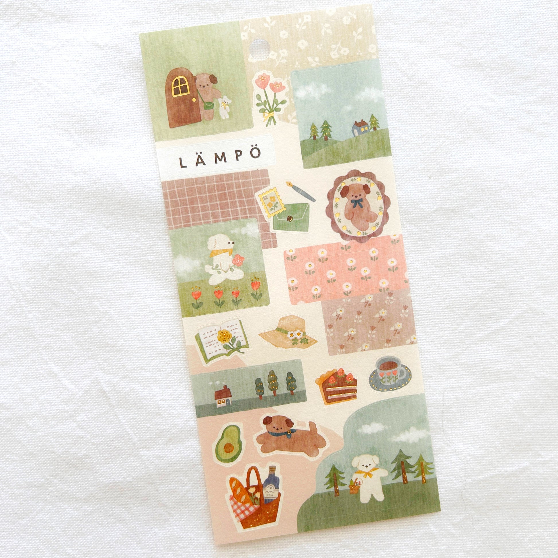 Sticker sheet with various cute kawaii illustrations of dogs
