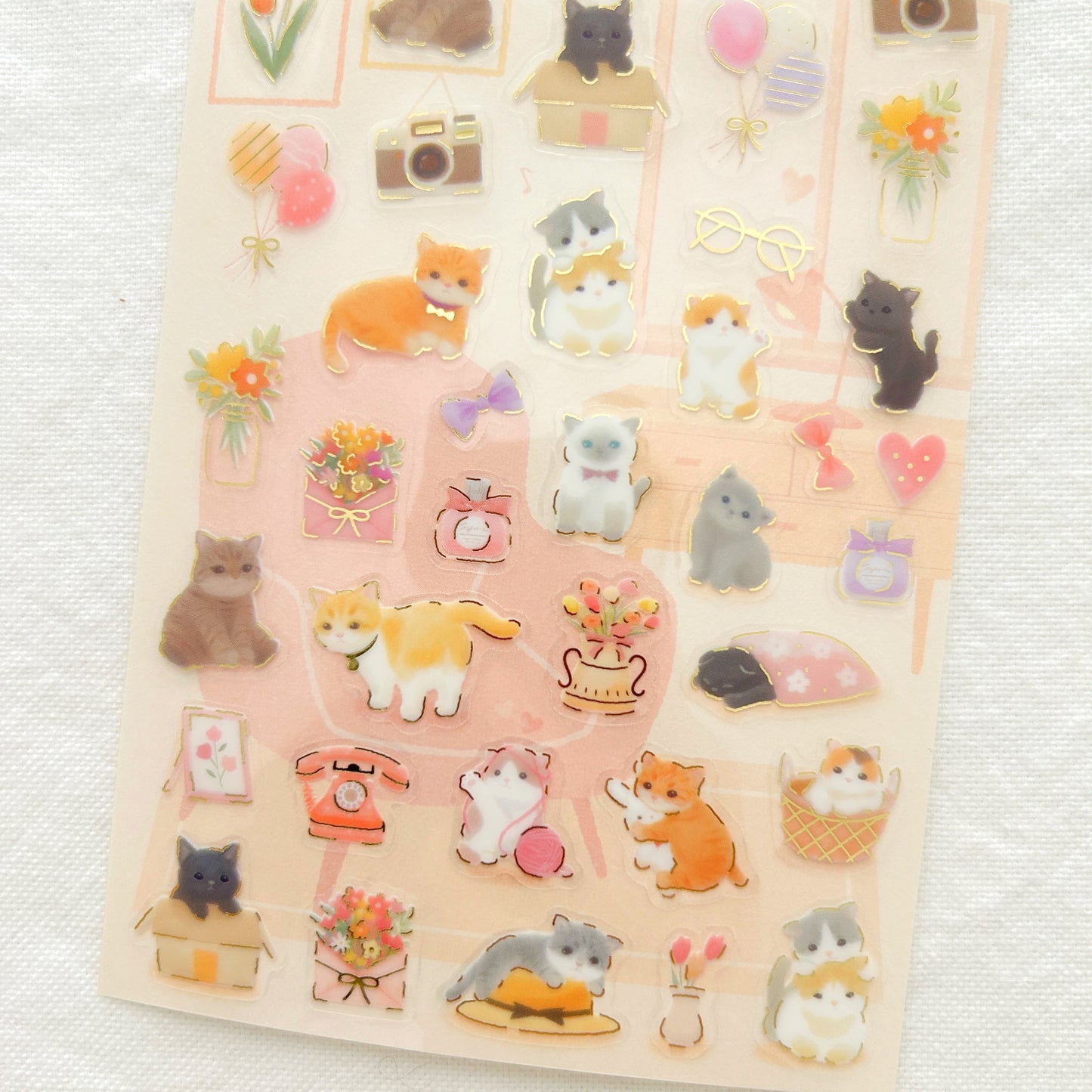 Japanese Clear Sticker Sheet - Kittens