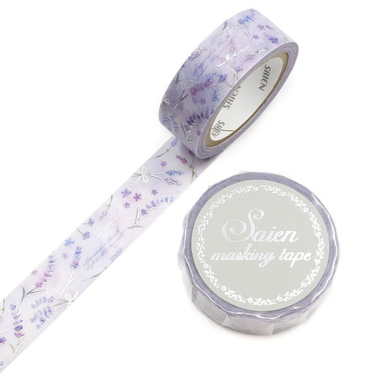 Saien Silver Foil Washi Tape - Lavender Fields