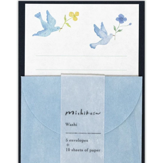 Mitchikusa Letterset - Blue Bird, a beautiful stationery set featuring serene blue bird illustrations, ideal for heartfelt letters and personal notes.