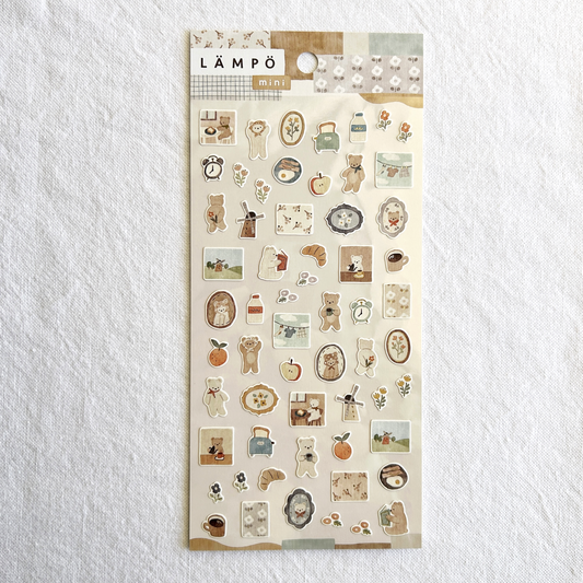 Mind Wave Lampo - Morning With Bear sticker sheet. Perfect for adding a touch of relaxation to your journals, planners, and letters.