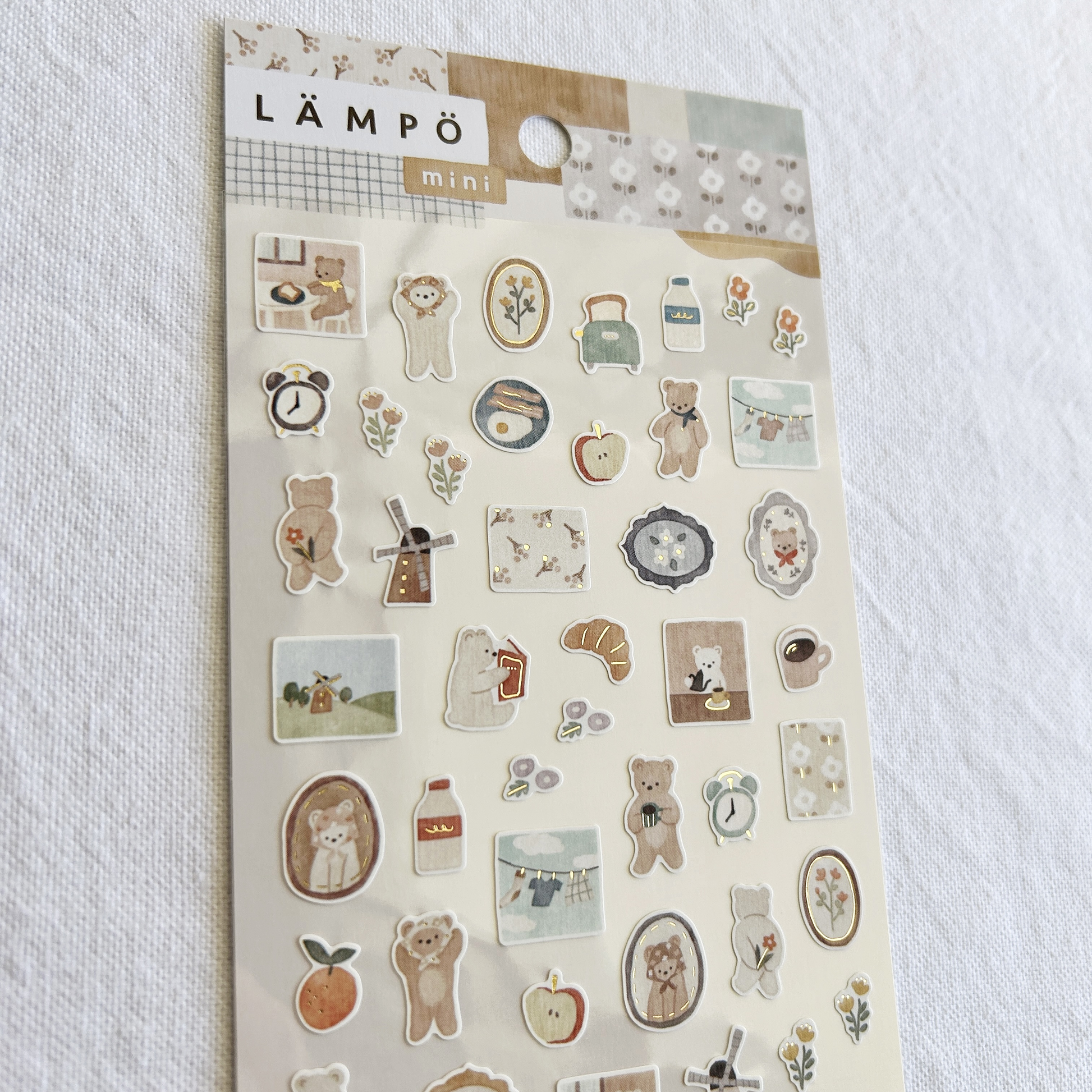 Mind Wave Lampo - Morning With Bear sticker sheet. Perfect for adding a touch of relaxation to your journals, planners, and letters.