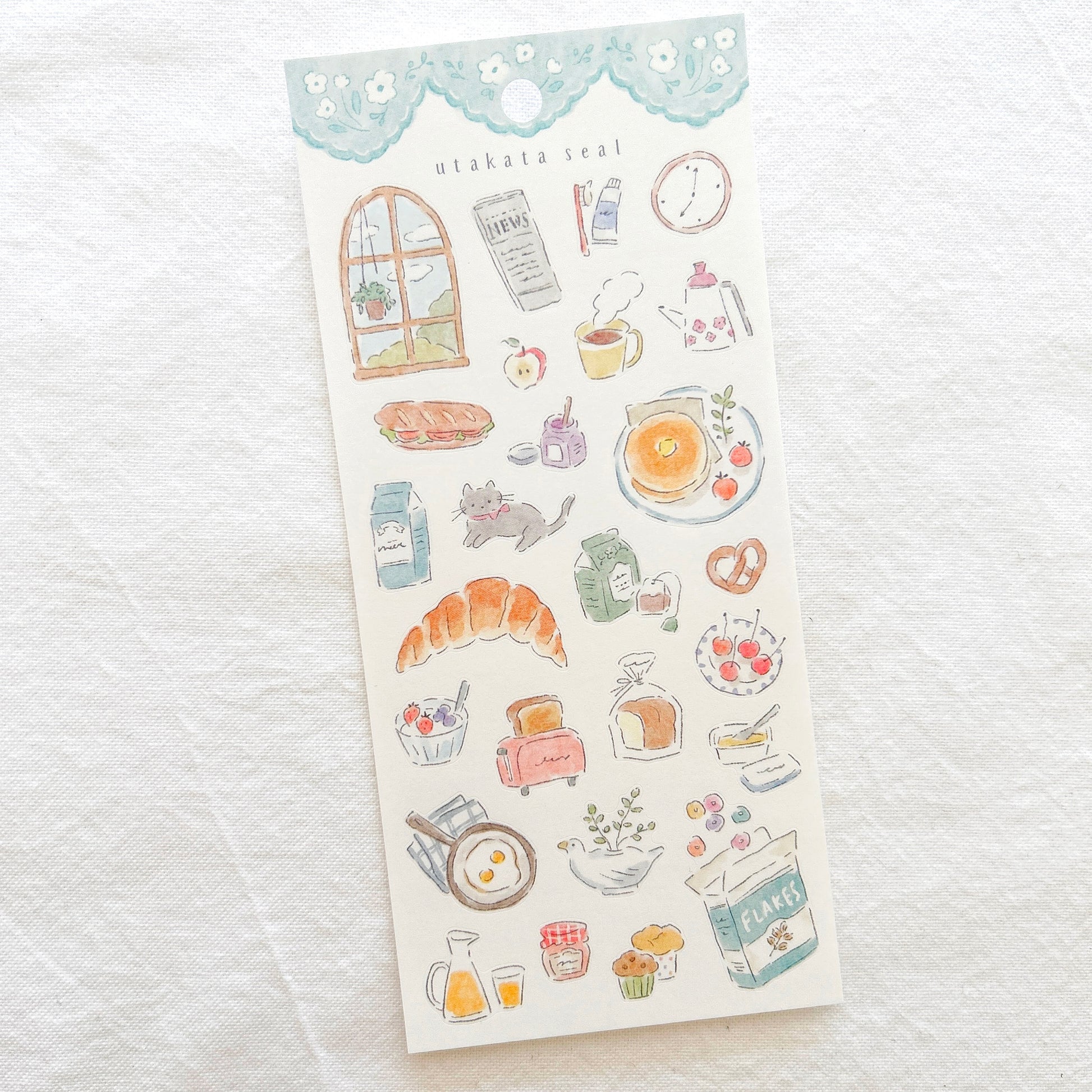 Sheet of decorative stickers with watercolor illustrations