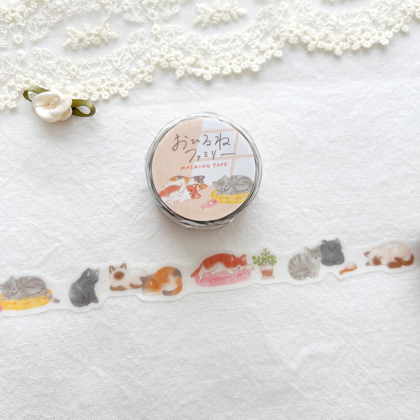 Mind Wave Die-Cut Ohirune Family Washi Tape - Napping Cat