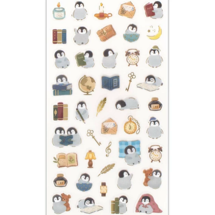 Japanese Clear Sticker Sheet featuring the cutest penguin illustrations, ideal for decorating planners, journals, and crafts with nature-inspired designs.