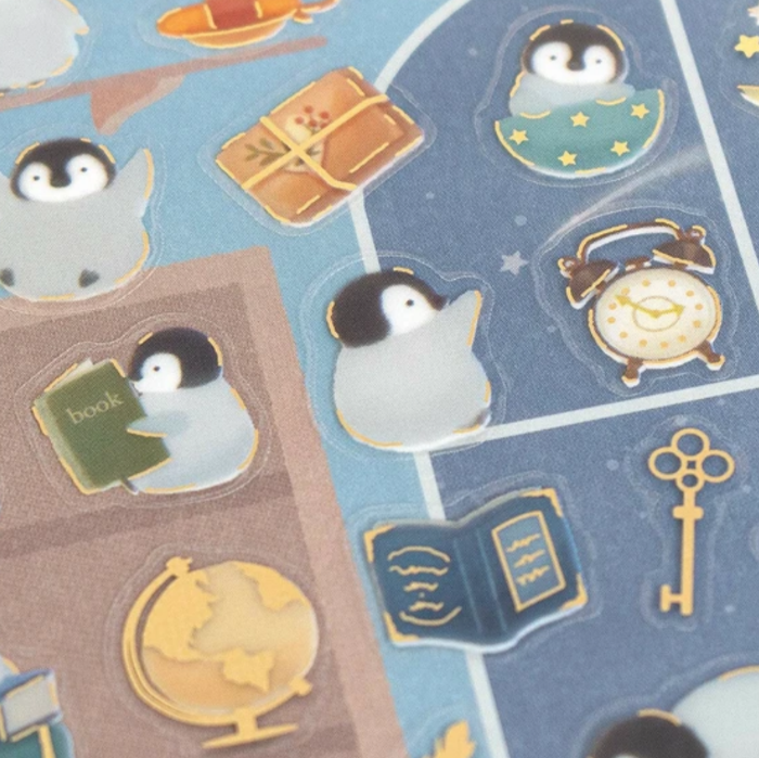 Japanese Clear Sticker Sheet featuring the cutest penguin illustrations, ideal for decorating planners, journals, and crafts with nature-inspired designs.