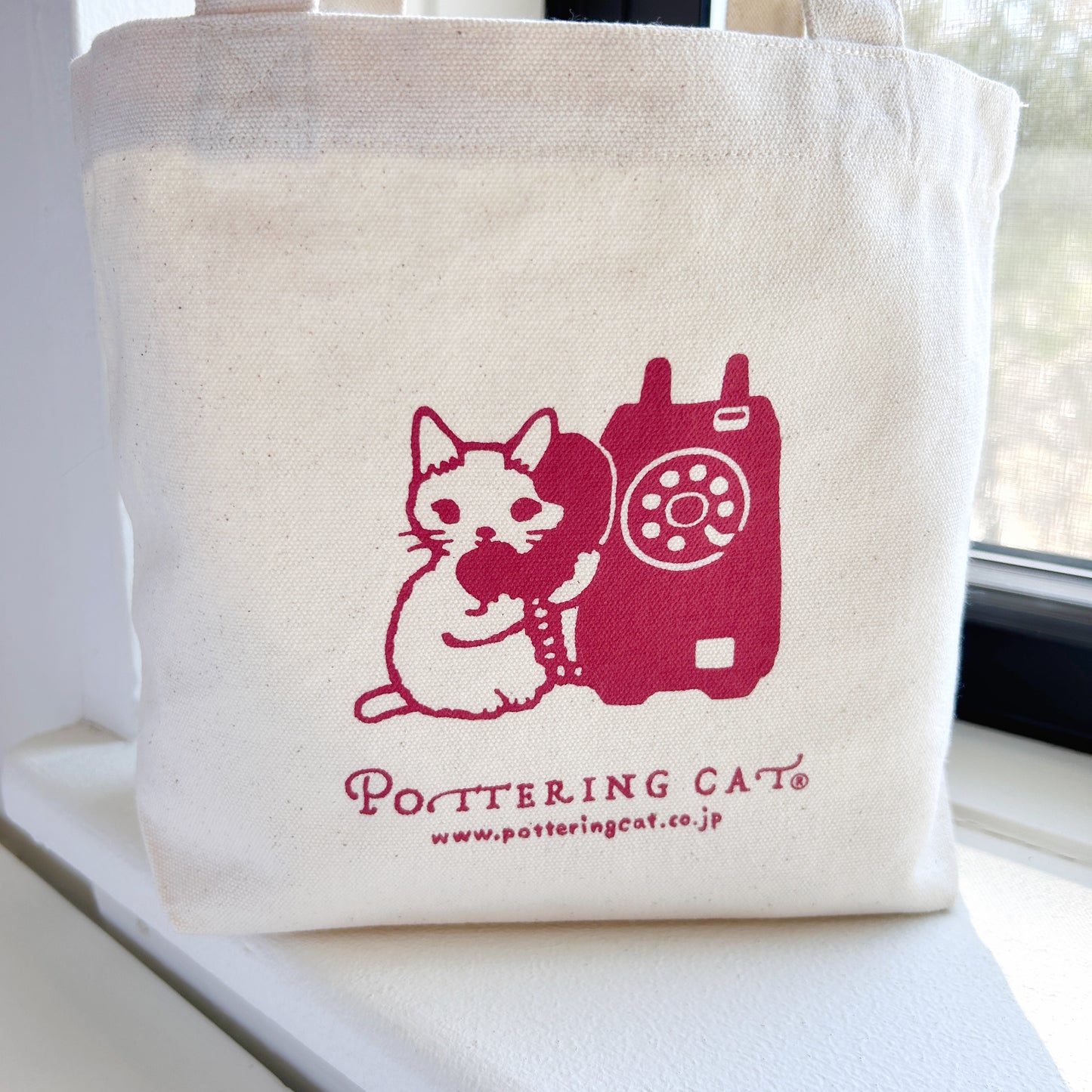 Pottering Cat Small Canvas Tote Bag - Telephone