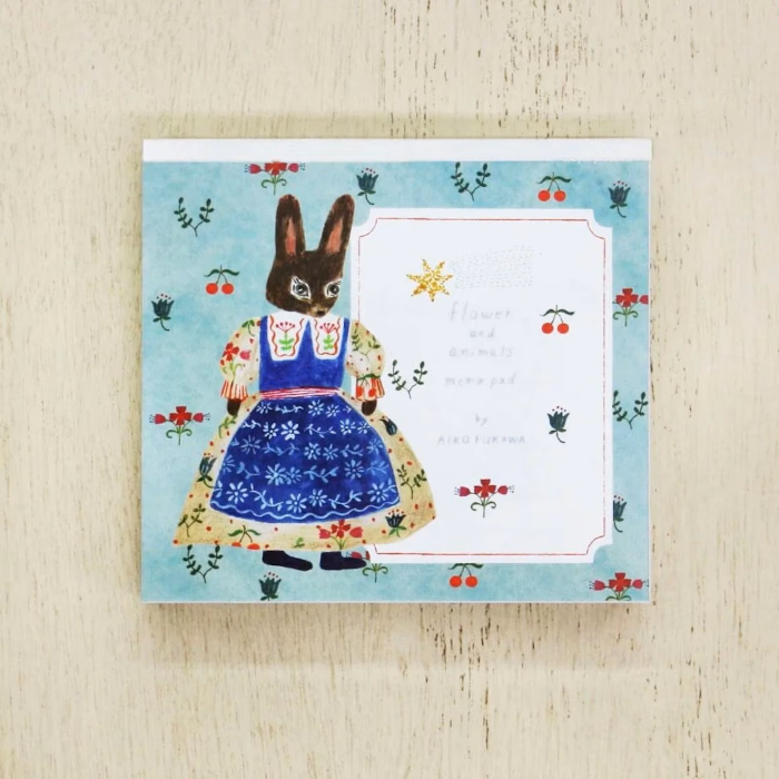 Aiko Fukawa memo pad 'Flower and Animal,' featuring delicate illustrations of flowers and animals, Japanese stationery with a charming, nature-inspired design.