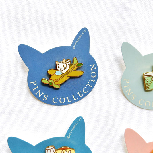 Pottering Cat Enamel Pin - Plane