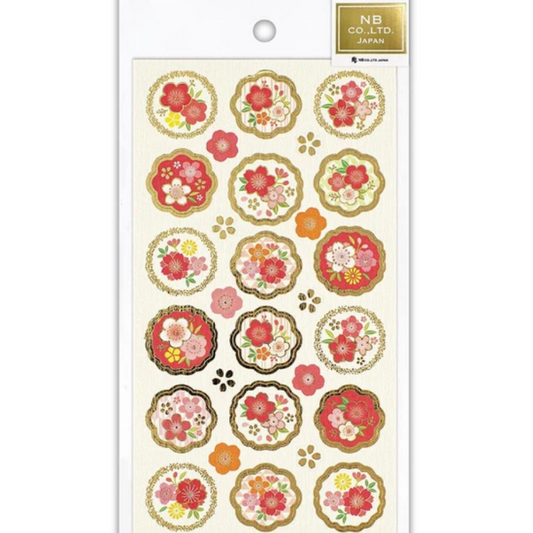 Japanese Sticker Sheet - Plum and Cherry Blossom, adorned with delicate plum and cherry blossom designs, ideal for adding a touch of floral beauty to planners, journals, and crafts.