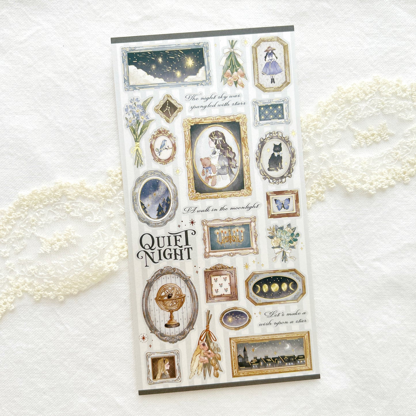 Sheet of decorative stickers with various night time designs