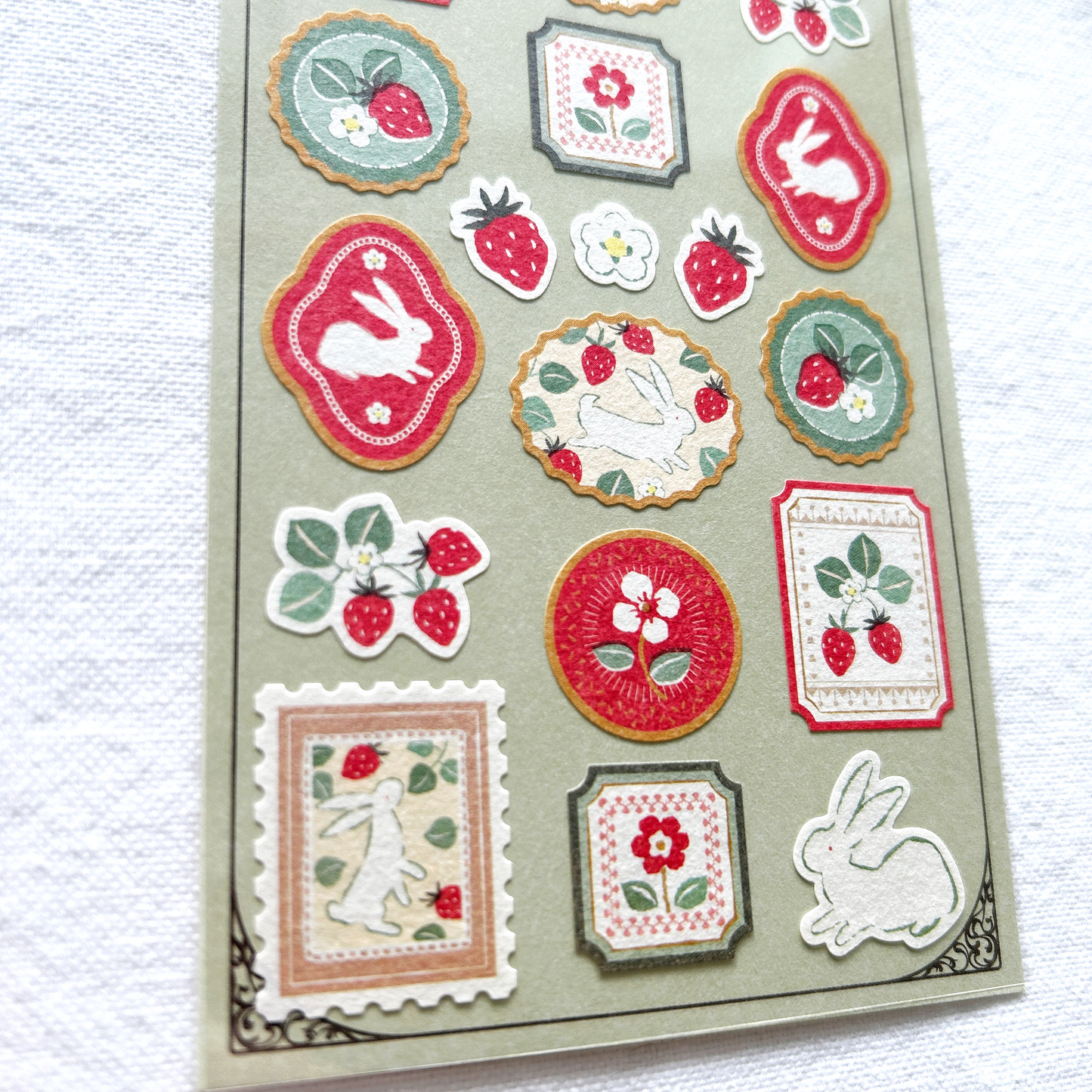 Wanowa Sticker Sheet - Strawberry Bunny. Perfect for journaling, scrapbooking, creative craft projects, and bullet journal.