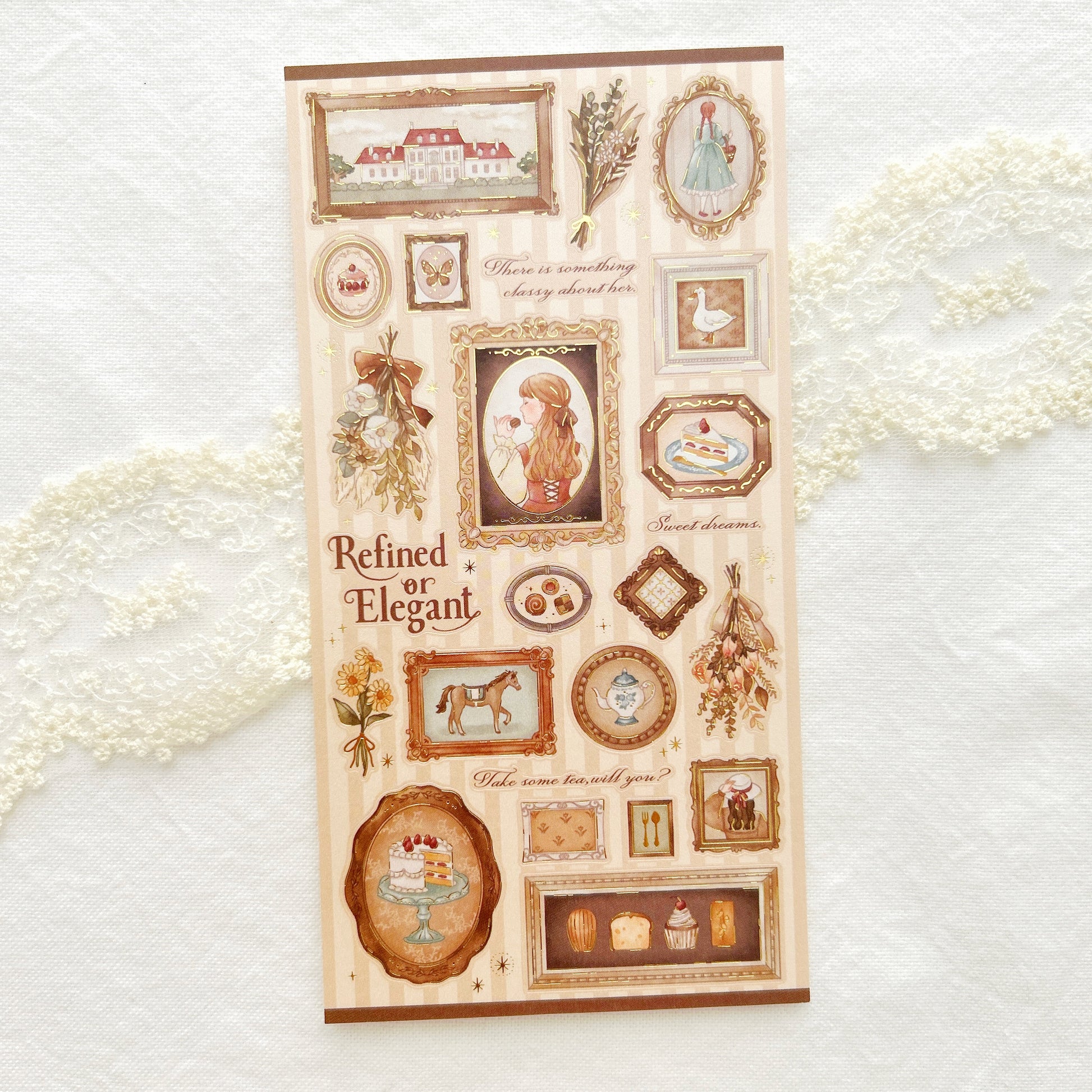 Decorative paper sheet with vintage-style illustrations